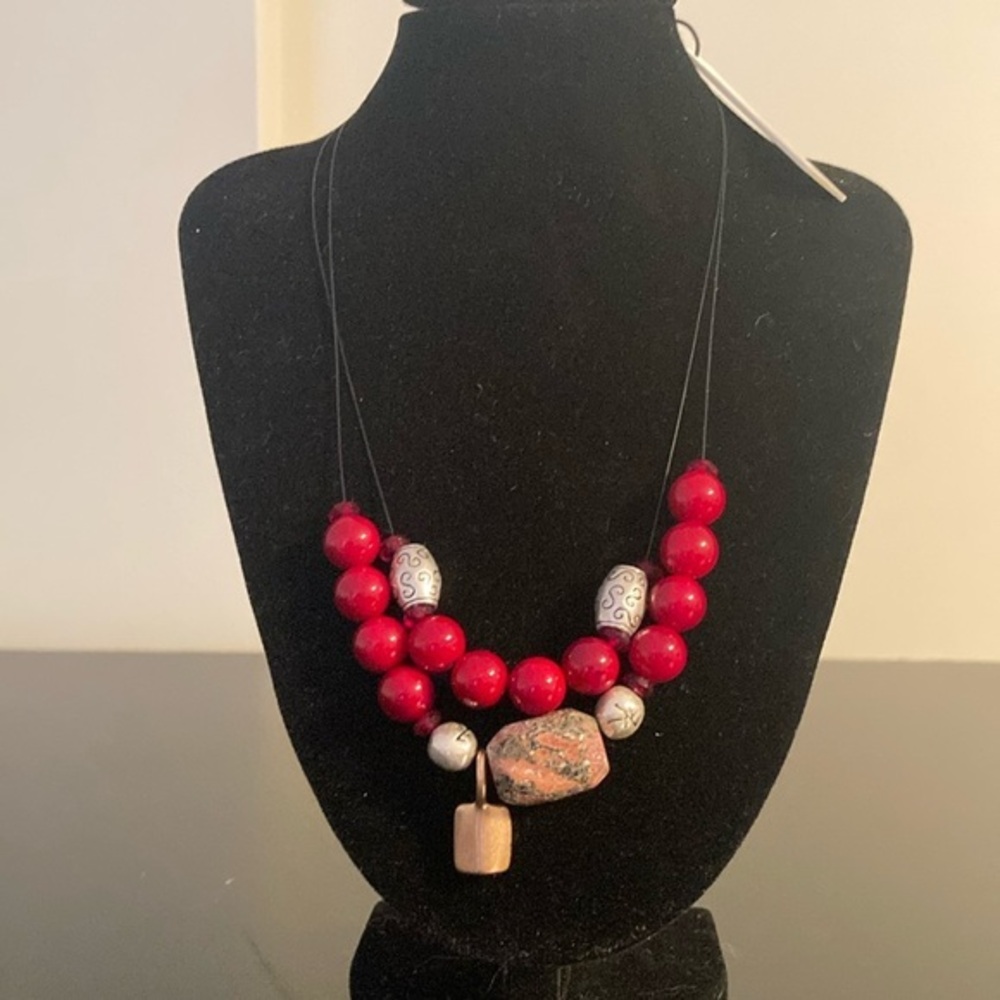 Chico's Red and Silver Modern Jasper (energy and stability) Necklace Zenergy